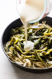 Cut the poblano chile into 2 by ¼ strips. Rajas Con Crema Roasted Poblanos In Cream Isabel Eats