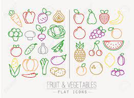 Ensemble D Icones De Fruits Et Legumes Plats Dessin Avec Des Lignes De Couleur Sur Fond Blanc Clip Art Libres De Droits Vecteurs Et Illustration Image 44161262