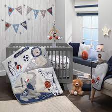 Lambs Ivy Infant Newborn Animal Cotton Plush Embroidered Textured Bedding Sets Crib Blue 5 Pieces Walmart Com