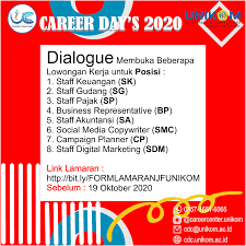 63 lowongan kerja cirebon bulan juni 2021. Info Loker Pt Dialogue Group X Unikom Career Day S 2020 Career Development Center Unikom