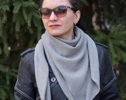 Mint Green Yak Merino Wool Knitted Scarf: Triangular Winter Wrap