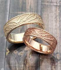 Tree Of Life Wedding Band Set In 14k Rose Gold And 10k Green Gold Customize Your Nature Inspired Weddi Blue Wedding Rings Wedding Band Sets Ruby Wedding Rings