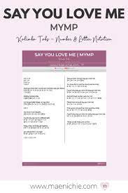Easy 17 Key Kalimba Tabs Say You Love Me By Mymp Number And Letter Notation Say I Love You Say You Like This Song