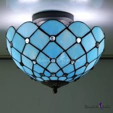 Mediterranean Sea Blue Pattern 12 Inch Semi Flush Mount Ceiling Light In Tiffany Stained Glass Style Semi Flush Ceiling Lights Stained Glass Flush Mount Tiffany Stained Glass