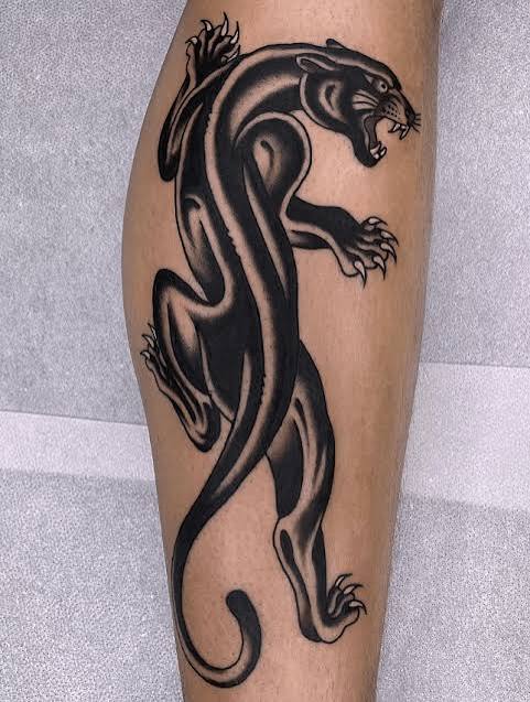 Traditional Panther Tattoo: The Rise of the Panther - Chica Pantera - Tattoo Shop Barcelona