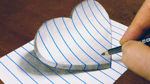 3d Drawing Tricks Heart On Line Paper Step By Steps Youtube 3d Drawings 3d Art Drawing 3d Drawing Tutorial