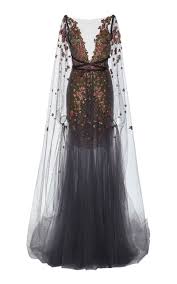 Black And Silver Gown For Debut Embroidered Tulle Gown With Cape By Marchesa Moda Operandi Fashion Clothes Women Sophisticated Dress Cute Dresses