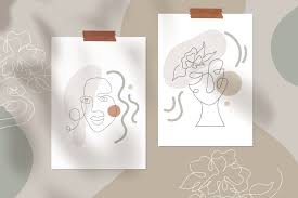 3 botanical and flower line drawings. Abstract Line Art Faces By Happy Letters Thehungryjpeg Com