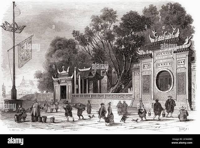 Facade of the A-Ma Temple, Macau or Macao, China, seen here in the 19th century. From Monuments de Tous les Peuples, published 1843 Stock Photo - Alamy