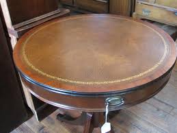 Shop round leather ottoman coffee table from pottery barn. Duncan Phyfe Leather Top Table With Drawers Yesterday S Treasures