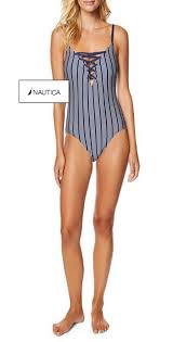 Nautica Black White Striped Lace Up Grommets Detail Swimwear Style No Bl P006t One Piece Bathing Suit Size 16 Xl Plus 0x