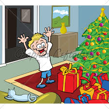Cartoon Kid On Christmas Morning Opening Gifts Gl Stock Images Christmas presents cartoon 3 of 59.