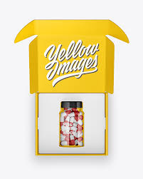 Download Opened Glossy Box With Pills Bottle Mockup In Box Mockups On Yellow Images Object Mockups