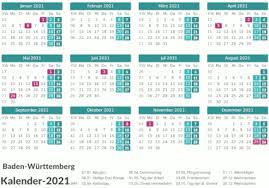 Die anzahl der arbeitstage ist wichtig, um die pendlerpauschale (entfernungspauschale) . Kalender 2021 Baden Wurttemberg