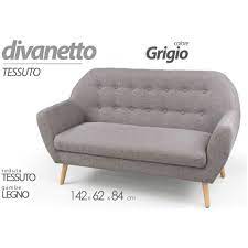 Divani letto a due posti: Argonauta Divano Due Posti In Tessuto Grigio Gambe In Legno Cm 142 X 62 X 84 H Eprice