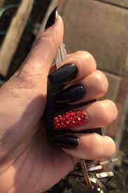 If you want to try something different, you will definitely adore these designs! Acrylic Nails Black Nail Designs Prom Nails Red Nails Design With Rhinestones