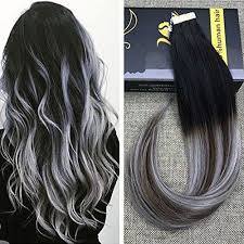 14 24 Balayage Off Black Fading To Silver Grey Tape In Real Human Hair Exten Ombre Balayage Black Hair Extensions Tape In Hair Extensions Grey Ombre Hair