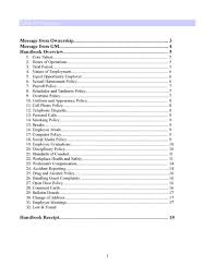Restaurant Handbook Table Of Contents Restaurant Management Restaurant Employee Handbook