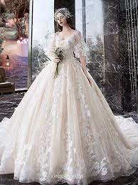 Dream Half Puff Sleeves Ball Gown Wedding Dress With Appliques Ow412 Ball Gowns Wedding Ball Gown Wedding Dress Gown Wedding Dress