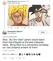 Vegeta was born into the saiyan royal family on planet vegeta in age 732 as the eldest son of king vegeta and his queen. Dragon Ball Super S Voice Of Vegeta Gives Britney Spears Parenting Advice
