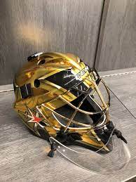 The mask has been painted in the fashion of a pittsburgh steelers helmet, with a few alterations. I Love Goalies Marc Andre Fleury 2018 19 Mask