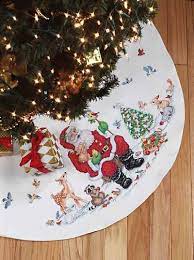 Aida 14, white 140w x 168h stitches size(s): Santa And Animals Tree Skirt Cross Stitch Kit Cross Stitch Christmas Cross Cross Stitch Projects Ideas