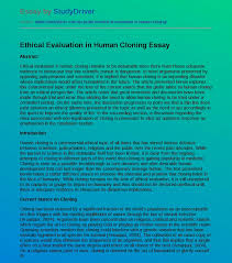 6 choosing a topic for your essay. Ethical Evaluation In Human Cloning Free Essay Example Studydriver Com
