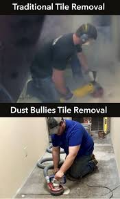 Our highly skilled dust free tile removal team is dedicated to a better, cleaner and healthier way to remove old surfaces, including. Dust Bullies Tile Removal