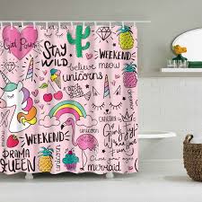 Pink Seamless Cute Drawing Quotes Girls Shower Curtain Bathroom Decor Girls Shower Curtain Pink Shower Curtains Pink Bathroom Decor