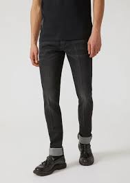 Dark wash jeans is always a smart choice. J02 Slim Fit Dark Rinse Denim Jeans With All Over Logo Pocket Man Emporio Armani