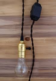 Single Gold Socket Vintage Style Pendant Light Cord W Dimmer 11 Ft Twisted Brown Cloth Cord
