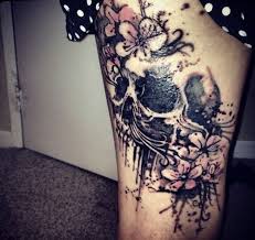 Amazing Skull With Flowers Tattoo On Leg For Women Tattoos For Women Tattoos Body Art Tattoos Leg Tattoos