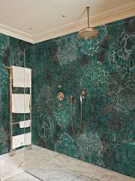 Waterproof Glass Fibre Wallpaper With Floral Pattern Into The Blue Wet System 16 Collection Bathroom Wall Tile Bathroom Inspiration Bathroom Interior Design