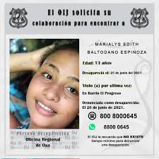 Desaparecida OIJ Osa: Marialys Edith Baldotano Espinoza
