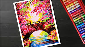 How To Draw Spring Season Landscape Scenery Drawing Step By Step With Oi Oil Pastel Drawings Easy Oil Pastel Art Oil Pastel Camlin kokuyo oil pastel (50.