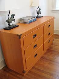Vintage 6 Drawer Dresser Tangerine Young Hinkle Credenza Campaign Style Solid Wood Chest Sold Via Etsy Solid Wood Chest Colorful Furniture Milk Paint
