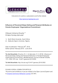 Pdf Influence Of Perceived Glass Ceiling And Personal Attributes On Female Employees Organizational Commitment