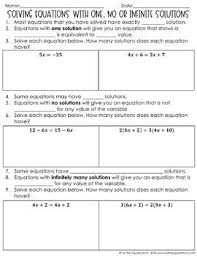 Equations With One No Or Infinite Solutions Notes Equations Teaching Math Teaching Lessons Plans