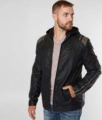 Buckle Faux Leather Hooded Jacket Men S Faux Leather Hooded Jacket Leather Jacket With Hood Hooded Jacket Men