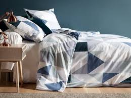 Parure Housse De Couette 240x220cm Taies Coton Triangle Geometrique Bleu Gris Treka Duvet Design Bed Duvet