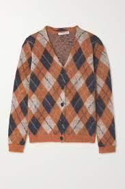 Knit it before winter ends and enjoy it during the transition period. Tan Argyle Knitted Cardigan Alexachung Net A Porter