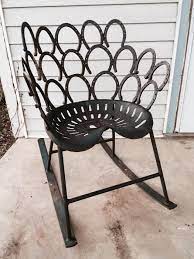 Found On Estatesales Net Folk Art Cast Iron Rocking Chair From Tractor Seat And Horse Shoe Back Horseshoe Art Welding Art Welding Projects