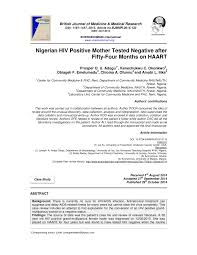 Pdf Nigerian Hiv Positive Mother Tested Negative After Fifty Four Months On Haart