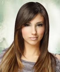 Add bangs that brush across your eyebrows. Long Straight Dark Golden Brunette And Light Brunette Two Tone Hairstyle With Side Swept Bangs