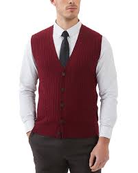 Kallspin Men's Wool Blend Cable-Knit V Neck Sleeveless Cardigan Vest Sweater(Burgundy  Red,Medium) - Walmart.com