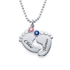 Personalized Baby Feet Necklace With Birthstones Baby Feet Necklace Mother Jewelry Custom Necklace