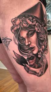 Black and grey version of one of my wanna-dos. Lines are healed, shading is  fresh. Thank you @melissahenry !, #phillytattoo #phillyink #fishtown  #neotrad #newtraditional #blackandgreytattoo #bngtattoo ...