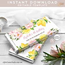 Editable Pink Lemon Lemonade Birthday Chocolate Bar Wrapper Girl Lemon  Birthday Candy Bar Wrapper Template Instant Download AL1490