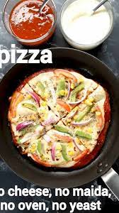 No Cheese Pizza Recipe Pizza Without Cheese No Maida No Oven Pizza Video Recipe Video Cooking Recipes Vegetarian Snacks Recipes Spicy Snacks Recipes