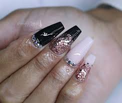 Black And Rose Gold Nails Coffin Black Pink And Rose Gold Nail Art For Free Tutorials Visit My Site Nails Rose Gold Nail Art Nails Design With Rhinestones